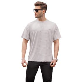 Madmext 6191 Boyalı Gri Oversize Bisiklet Yaka Erkek T-shirt