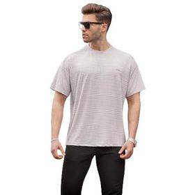 Madmext 6191 Boyalı Gri Oversize Bisiklet Yaka Erkek T-shirt