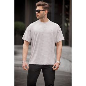 Madmext 6191 Boyalı Gri Oversize Bisiklet Yaka Erkek T-shirt