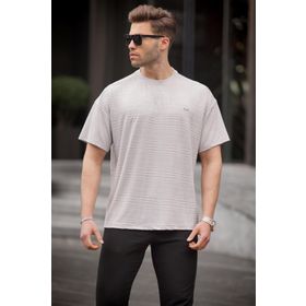 Madmext 6191 Boyalı Gri Oversize Bisiklet Yaka Erkek T-shirt