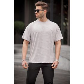 Madmext 6191 Boyalı Gri Oversize Bisiklet Yaka Erkek T-shirt