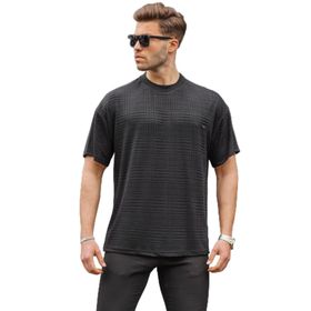 Madmext 6191 Siyah Oversize Bisiklet Yaka Erkek T-shirt