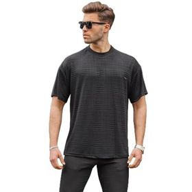 Madmext 6191 Siyah Oversize Bisiklet Yaka Erkek T-shirt