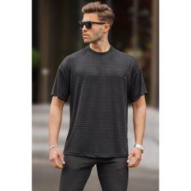 Madmext 6191 Siyah Oversize Bisiklet Yaka Erkek T-shirt