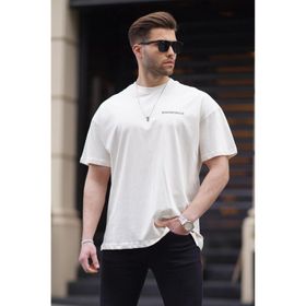 Madmext 6192 Ekru Oversize Baskılı Erkek T-shirt