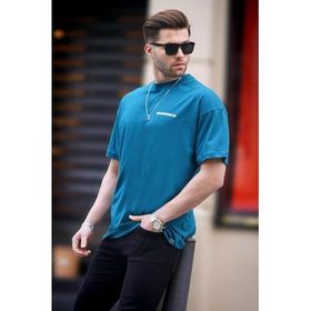 Madmext 6192 Petrol Mavisi Oversize Baskılı Erkek T-shirt