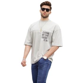 Madmext 6193 Boyalı Gri Oversize Baskılı Erkek T-shirt