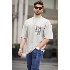 Madmext 6193 Boyalı Gri Oversize Baskılı Erkek T-shirt