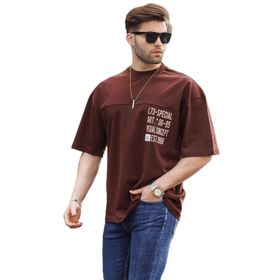 Madmext 6193 Kahverengi Oversize Baskılı Erkek T-shirt