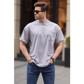 Madmext 6194 Boyalı Cep Detaylı Oversize Gri Erkek T-shirt