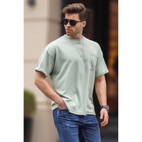 Madmext 6194 Mint Yeşili Cep Detaylı Oversize Erkek T-shirt