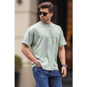 Madmext 6194 Mint Yeşili Cep Detaylı Oversize Erkek T-shirt