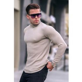 Madmext 6306 Bej Balıkçı Yaka Triko Erkek Kazak