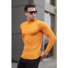 Madmext 6306 Hardal Balıkçı Yaka Erkek Triko Kazak
