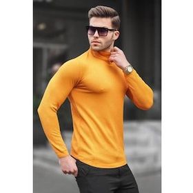 Madmext 6306 Hardal Balıkçı Yaka Erkek Triko Kazak