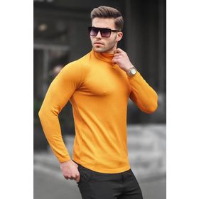 Madmext 6306 Hardal Balıkçı Yaka Erkek Triko Kazak