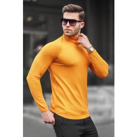 Madmext 6306 Hardal Balıkçı Yaka Erkek Triko Kazak