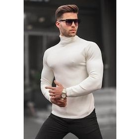 Madmext 6306 Kemik Rengi Balıkçı Yaka Erkek Triko Kazak