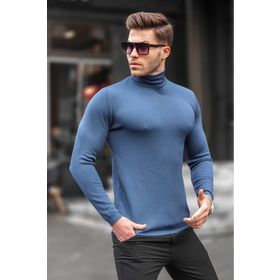 Madmext 6306 Lacivert Balıkçı Yaka Erkek Triko Kazak
