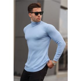 Madmext 6306 Mavi Balıkçı Yaka Erkek Triko Kazak