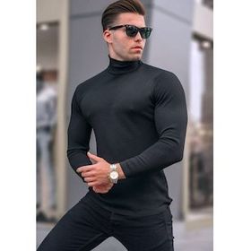 Madmext 6306 Siyah Balıkçı Yaka Erkek Triko Kazak