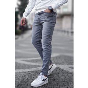 Madmext 6323 Gri Likralı Skinny Fit Erkek Jean Pantolon