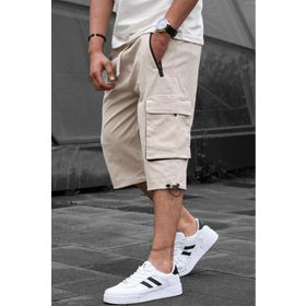 Madmext 6332 Bej Kargo Cep Erkek Gabardin Kapri Şort