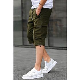 Madmext 6332 Haki Kargo Cep Erkek Gabardin Kapri Şort