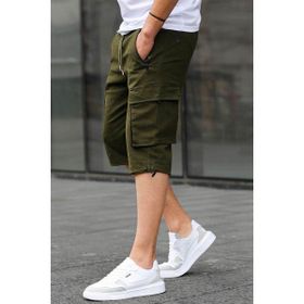 Madmext 6332 Haki Kargo Cep Erkek Gabardin Kapri Şort