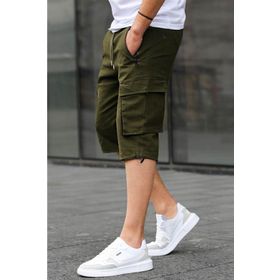 Madmext 6332 Haki Kargo Cep Erkek Gabardin Kapri Şort