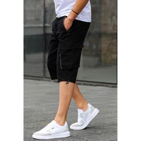 Madmext 6332 Siyah Kargo Cep Erkek Gabardin Kapri Şort