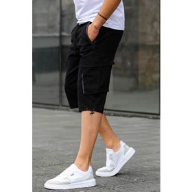 Madmext 6332 Siyah Kargo Cep Erkek Gabardin Kapri Şort