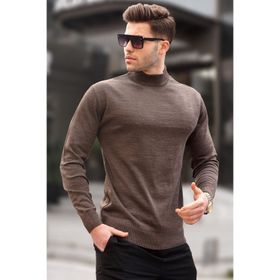 Madmext 6343 Acı Kahve Slim Fit Yarım Balıkçı Yaka Erkek Triko Kazak