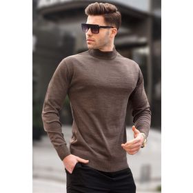 Madmext 6343 Acı Kahve Slim Fit Yarım Balıkçı Yaka Erkek Triko Kazak