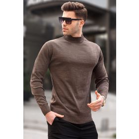 Madmext 6343 Acı Kahve Slim Fit Yarım Balıkçı Yaka Erkek Triko Kazak