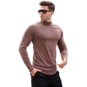 Madmext 6343 Bisküvi Renk Slim Fit Yarım Balıkçı Yaka Erkek Triko Kazak