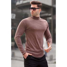 Madmext 6343 Bisküvi Renk Slim Fit Yarım Balıkçı Yaka Erkek Triko Kazak