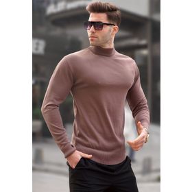 Madmext 6343 Bisküvi Renk Slim Fit Yarım Balıkçı Yaka Erkek Triko Kazak