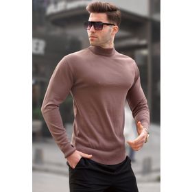 Madmext 6343 Bisküvi Renk Slim Fit Yarım Balıkçı Yaka Erkek Triko Kazak