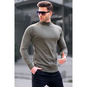 Madmext 6343 Çağla Yeşili Slim Fit Yarım Balıkçı Yaka Erkek Triko Kazak