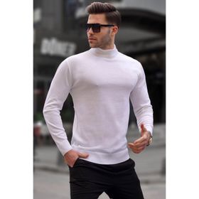 Madmext 6343 Ekru Slim Fit Yarım Balıkçı Yaka Erkek Triko Kazak