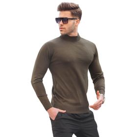 Madmext 6343 Haki Slim Fit Yarım Balıkçı Yaka Erkek Triko Kazak