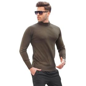 Madmext 6343 Haki Slim Fit Yarım Balıkçı Yaka Erkek Triko Kazak