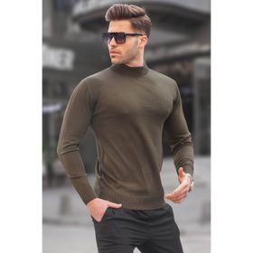 Madmext 6343 Haki Slim Fit Yarım Balıkçı Yaka Erkek Triko Kazak