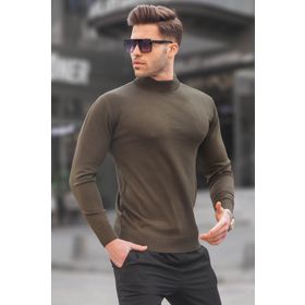 Madmext 6343 Haki Slim Fit Yarım Balıkçı Yaka Erkek Triko Kazak