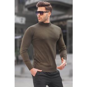 Madmext 6343 Haki Slim Fit Yarım Balıkçı Yaka Erkek Triko Kazak