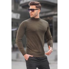 Madmext 6343 Haki Slim Fit Yarım Balıkçı Yaka Erkek Triko Kazak