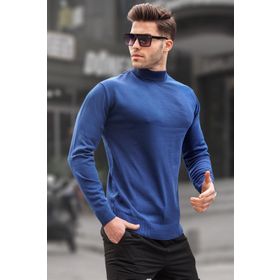 Madmext 6343 İndigo Slim Fit Yarım Balıkçı Yaka Erkek Triko Kazak