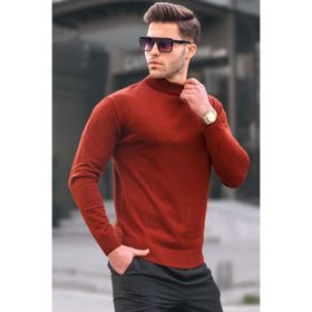 Madmext 6343 Kiremit Slim Fit Yarım Balıkçı Yaka Erkek Triko Kazak