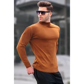Madmext 6343 Koyu Hardal Slim Fit Yarım Balıkçı Yaka Erkek Triko Kazak